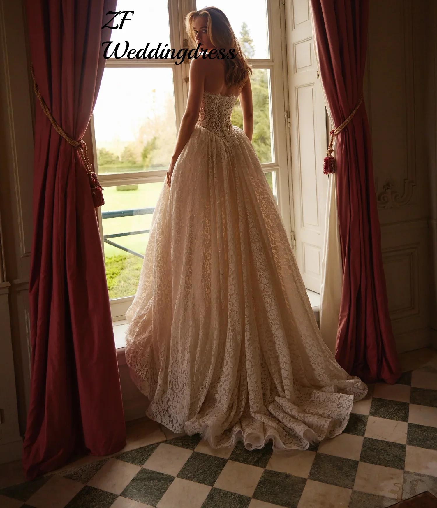 Customize Sweet Princess Lace wedding dress, elegant and charming retro bridal gown with zipper back evening dress