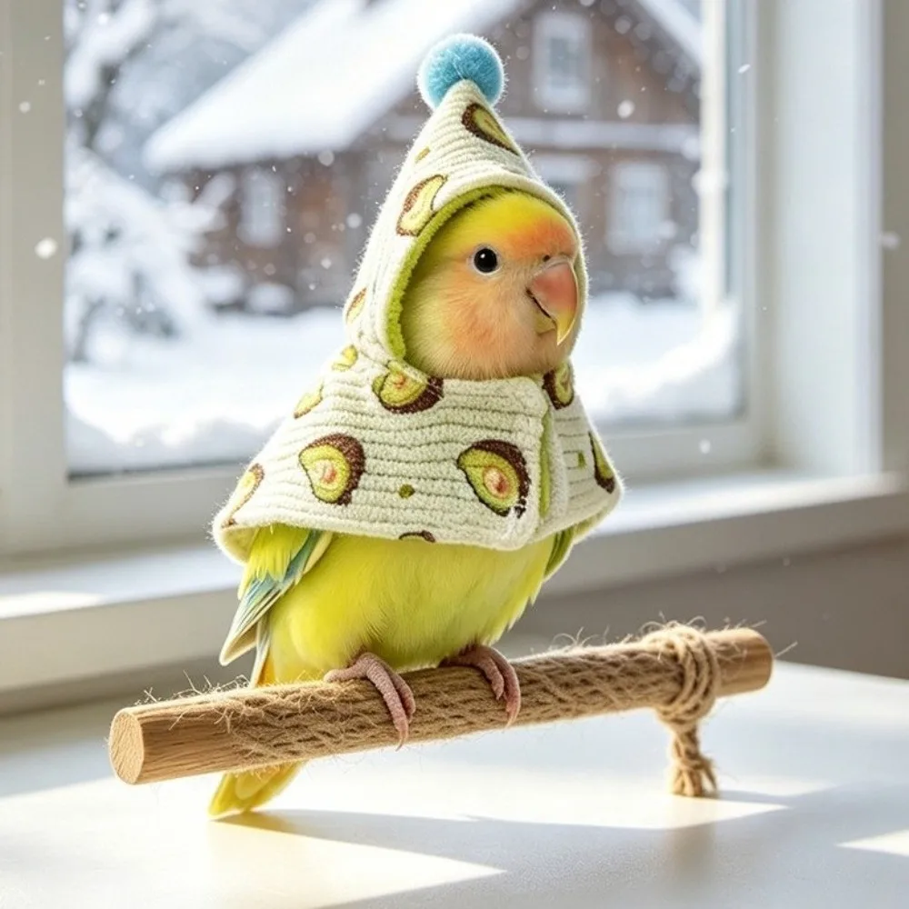 Fashion Thickened Bird Winter Jacket Windproof Soft Winter Parrot Cloak Warm Fruit Pattern Bird Flight Suit Autumn Winter