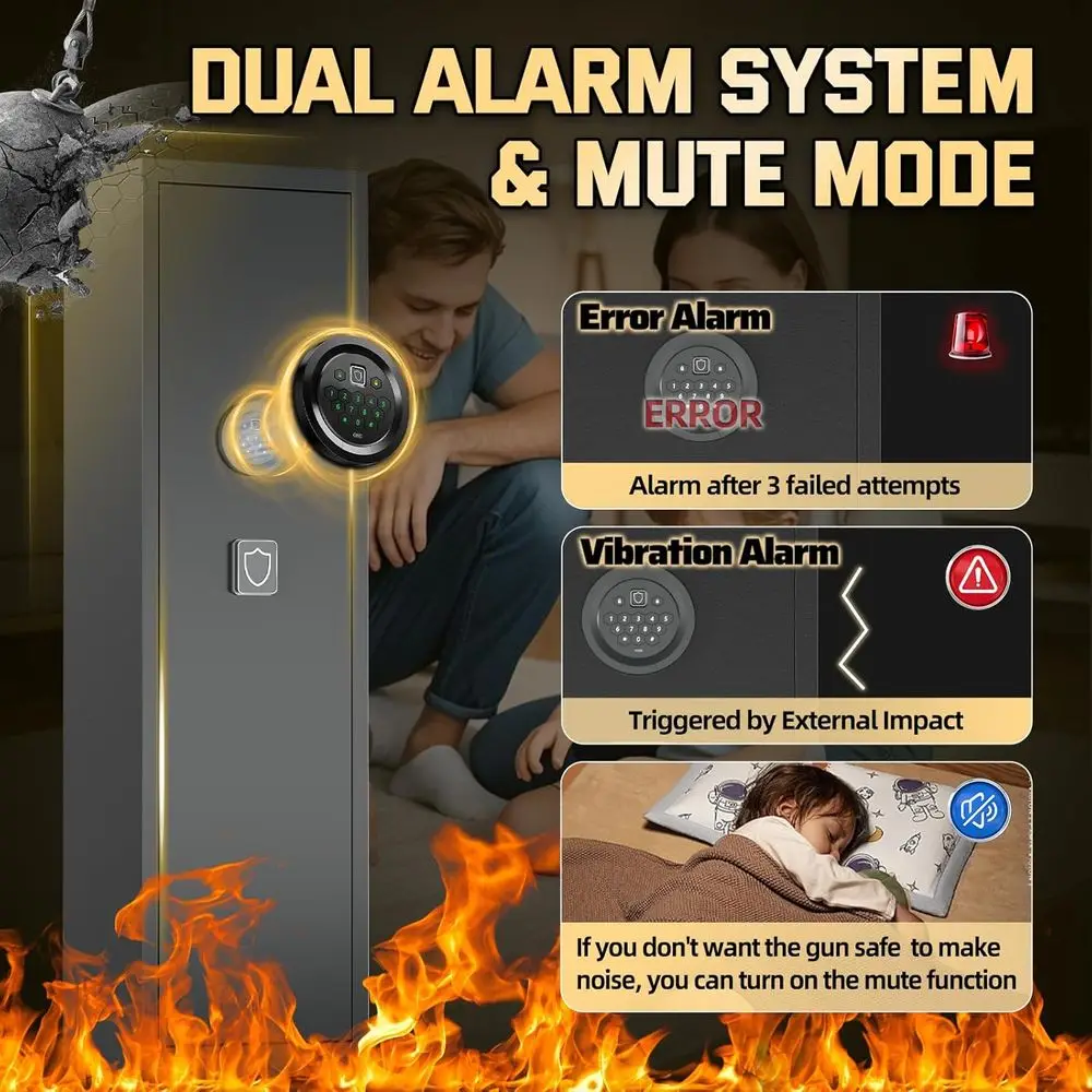 Sicuro per pistola con accesso digitale sicuro per fucili e pistole con sistema di allarme e ripiani regolabili per uso domestico