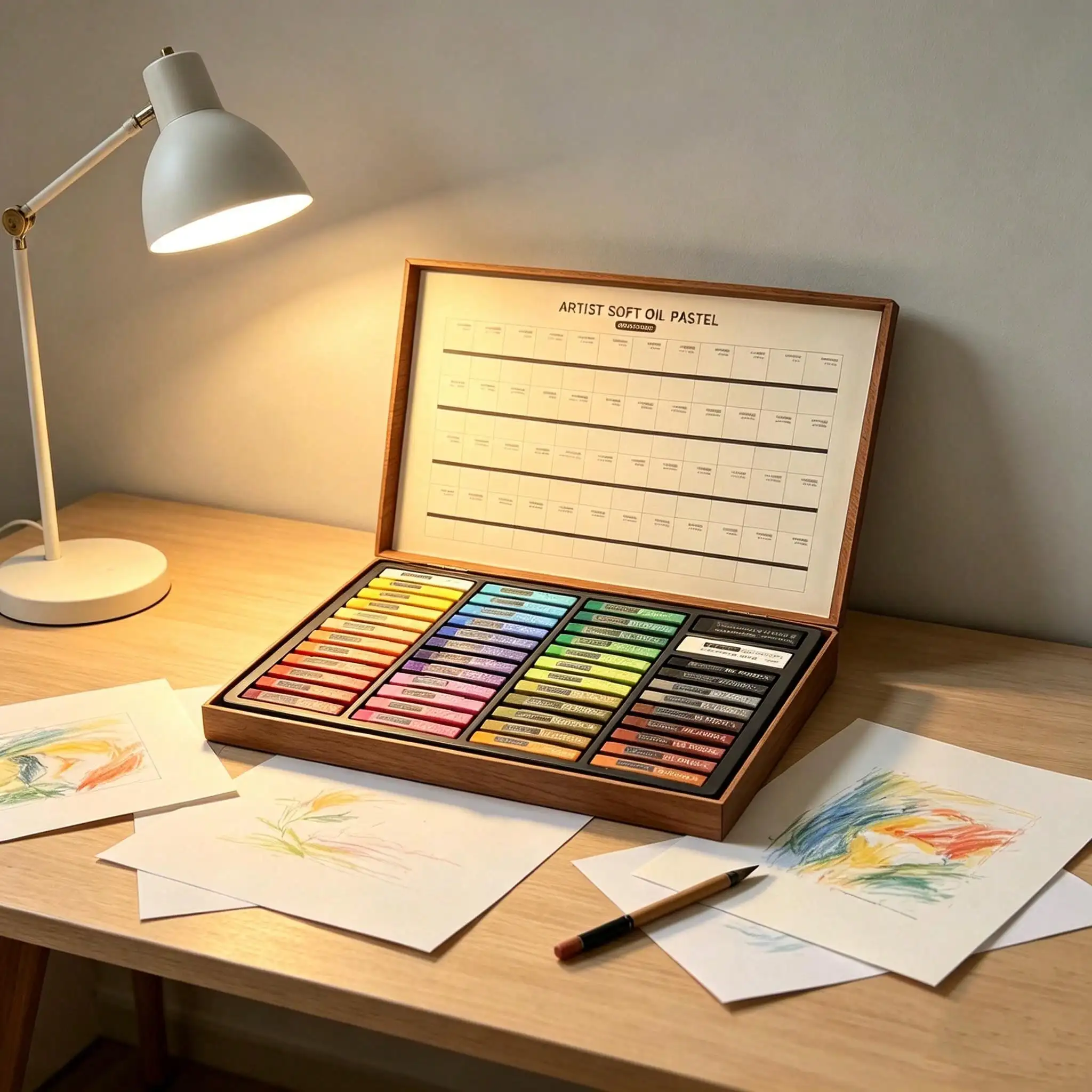 

50pcs Oil Pastel Set, Painting Tools, DIY Drawing Pen, Soft Pastel Brush Art Set, Variety of Colors. Wooden Texture Gift Box. White & Black in Large Size.