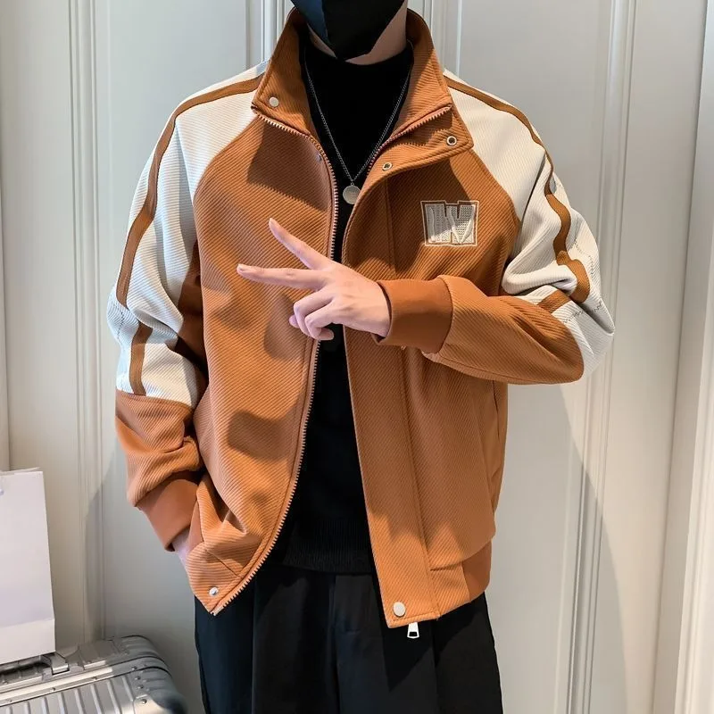 

Мужская осенне-зимняя новая саржевая куртка с цветными блоками, воротник-стойка Bad Boy Charm, уличное пальто премиум-класса Vibe