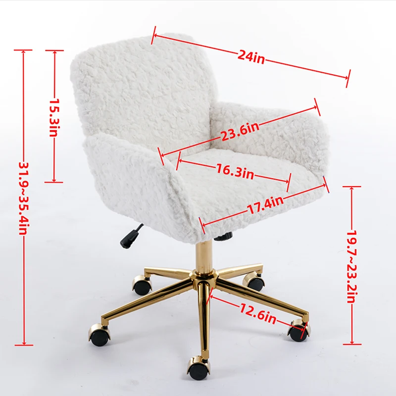 A&A Furniture Office Chair,Artificial rabbit hair Home Office Chair with Golden Metal Base,Adjustable Desk Chair Swivel Office C