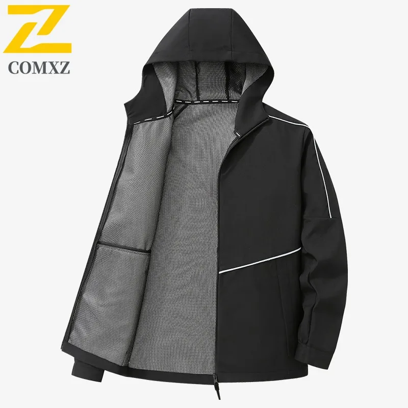 COMXZ Spring Autumn Comfortable Breathable Fashion All-Match Couple Windproof Waterproof Hooded Jacket lightweight windbreaker
