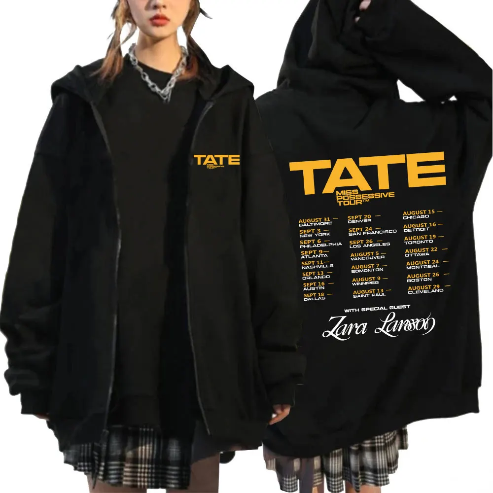 Tate McRae Miss Possessive 2025 Tour Merch Zipper Hoodies Men Women Clothing Vintage Zip Up Sweatshirts Casual Pullovers Jackets