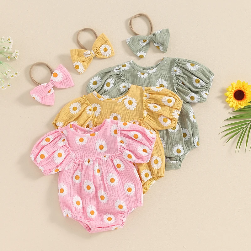 

Summer Baby Clothes Infant Baby Girl Daisy Print Short Sleeve Romper Jumpsuit Toddler Cute Princess Outfit Clothing for Newborns