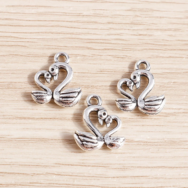 Tusember 30 Stück 13*15mm Legierung Schwanenpaar-Anhänger für Halsketten Ohrringe Handgemachte Modeschmuck-Herstellung Zubehör – Detail 4