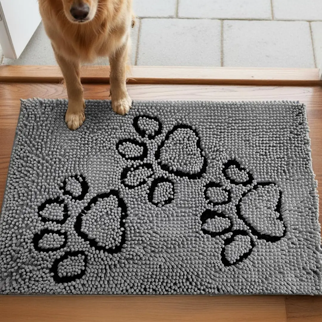 

Super Absorbent Microfiber Chenille Dog Door Mat, Non-Slip Quick-Dry Indoor Rug for Muddy Paws, Machine Washable, Grey 19"x30"