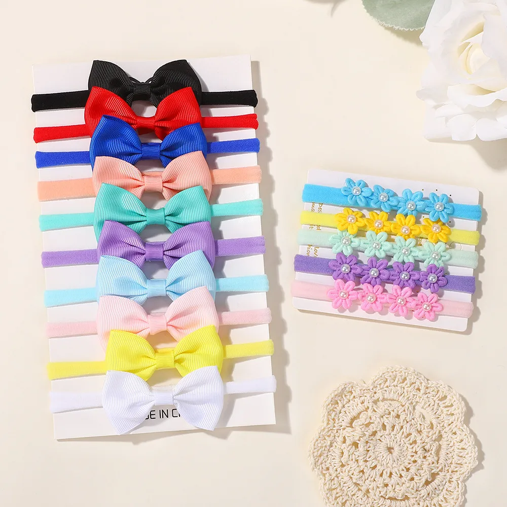 15 Stück einfarbige Schleifen, elastisches Stirnband für Babys, Blumen, Kopfbedeckung, weiches Haar-Accessoire, Haarband, zwei Stile