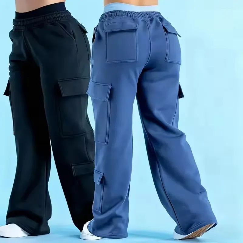 

Женские прямые брюки-джоггеры DF-LOGO: модные спортивные брюки, брюки-карго с множеством карманов, свободные женские брюки с низкой посадкой и широкими штанинами