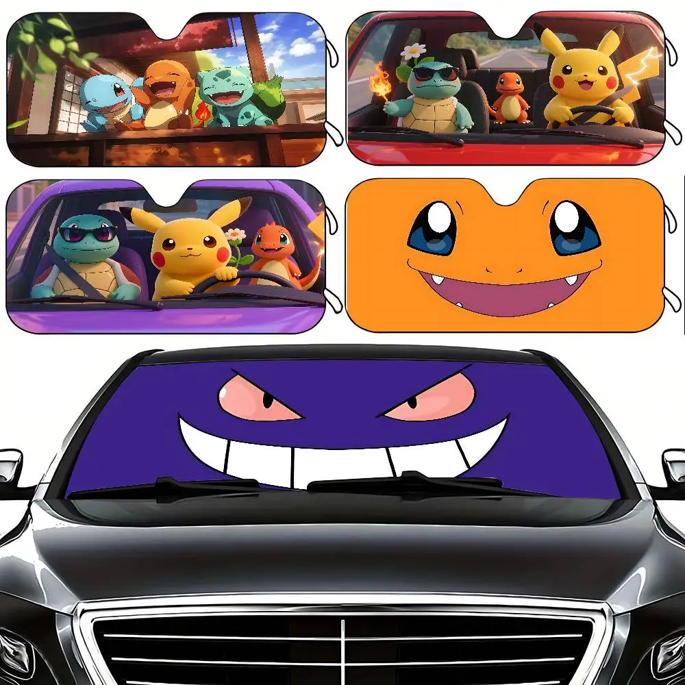 

Anime Cute P-Poke-M-mon Kawaii Car Sunshade Curtains 130x70cm Car SunShade Windshield Cover UV Protection Auto Visor Accessori