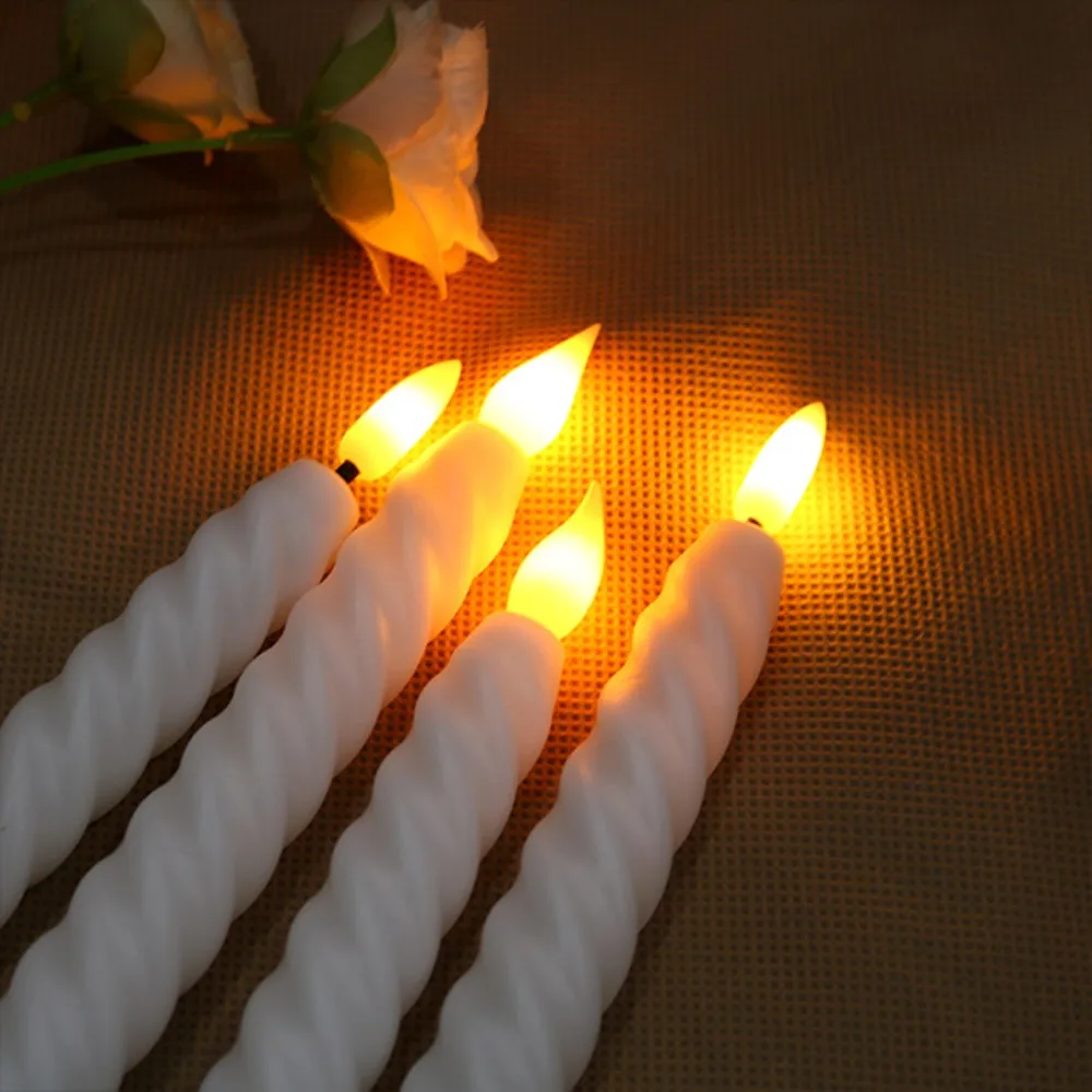 Simulation LED Taper Flameless Spiral Pattern LED Candles Light Battery Powered Electronic Long Rod Candle Light Party