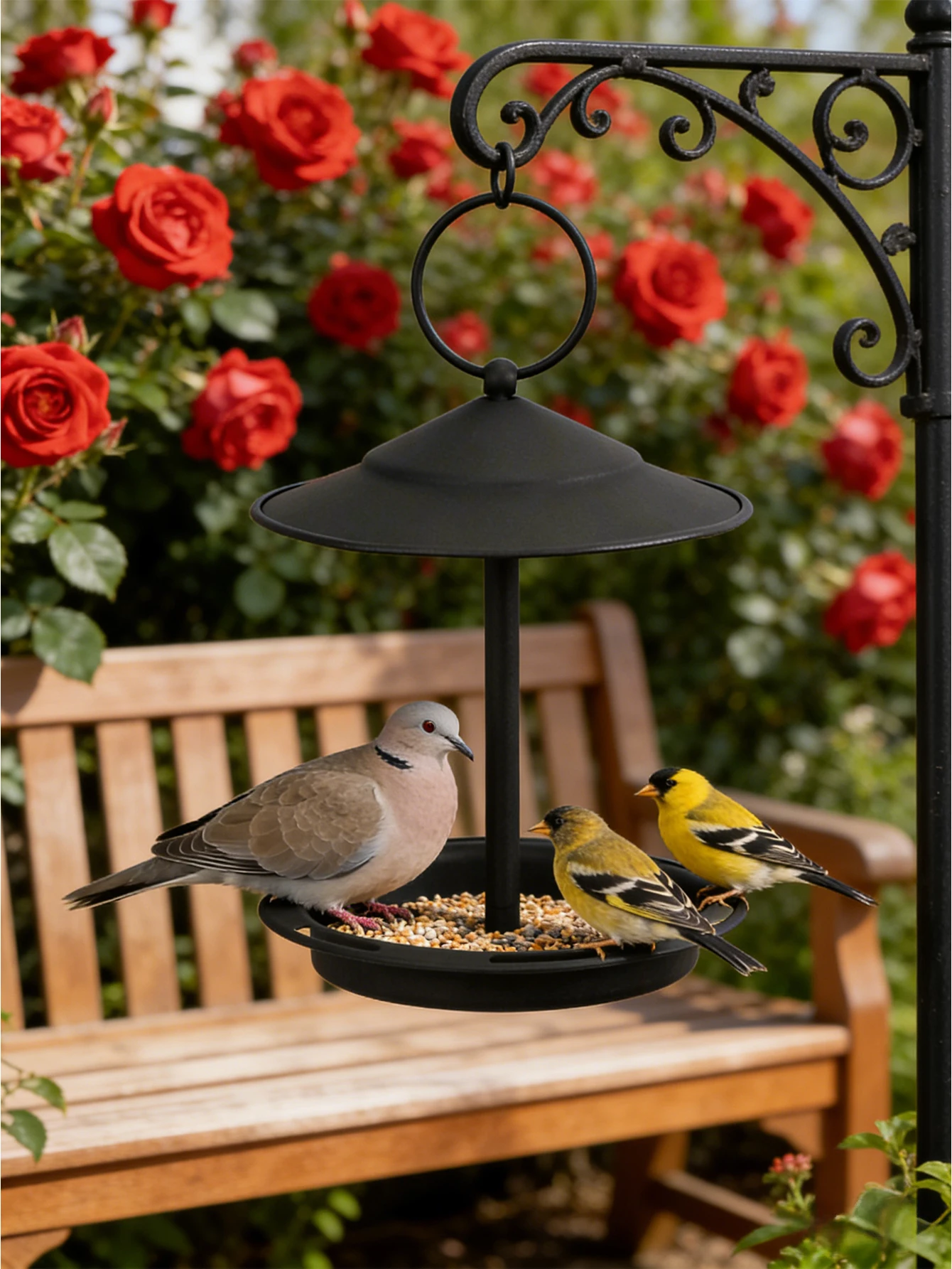 Mangeoire et abreuvoir universels pour oiseaux à suspendre, utilisables en toutes saisons – aucun assemblage requis |   Bac à eau en fer robuste pour jardins et cours
