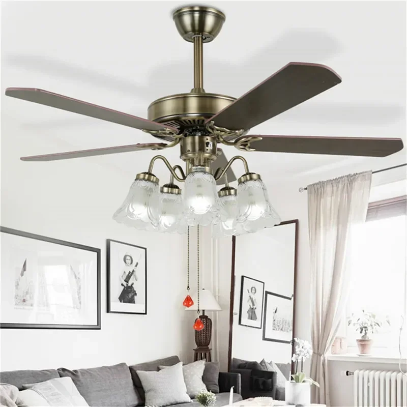 VIOLET European Luxury LED Fan Light American Retro  Living Room Restaurant Bedroom Ceiling Fan Light Remote Electric Fan Light