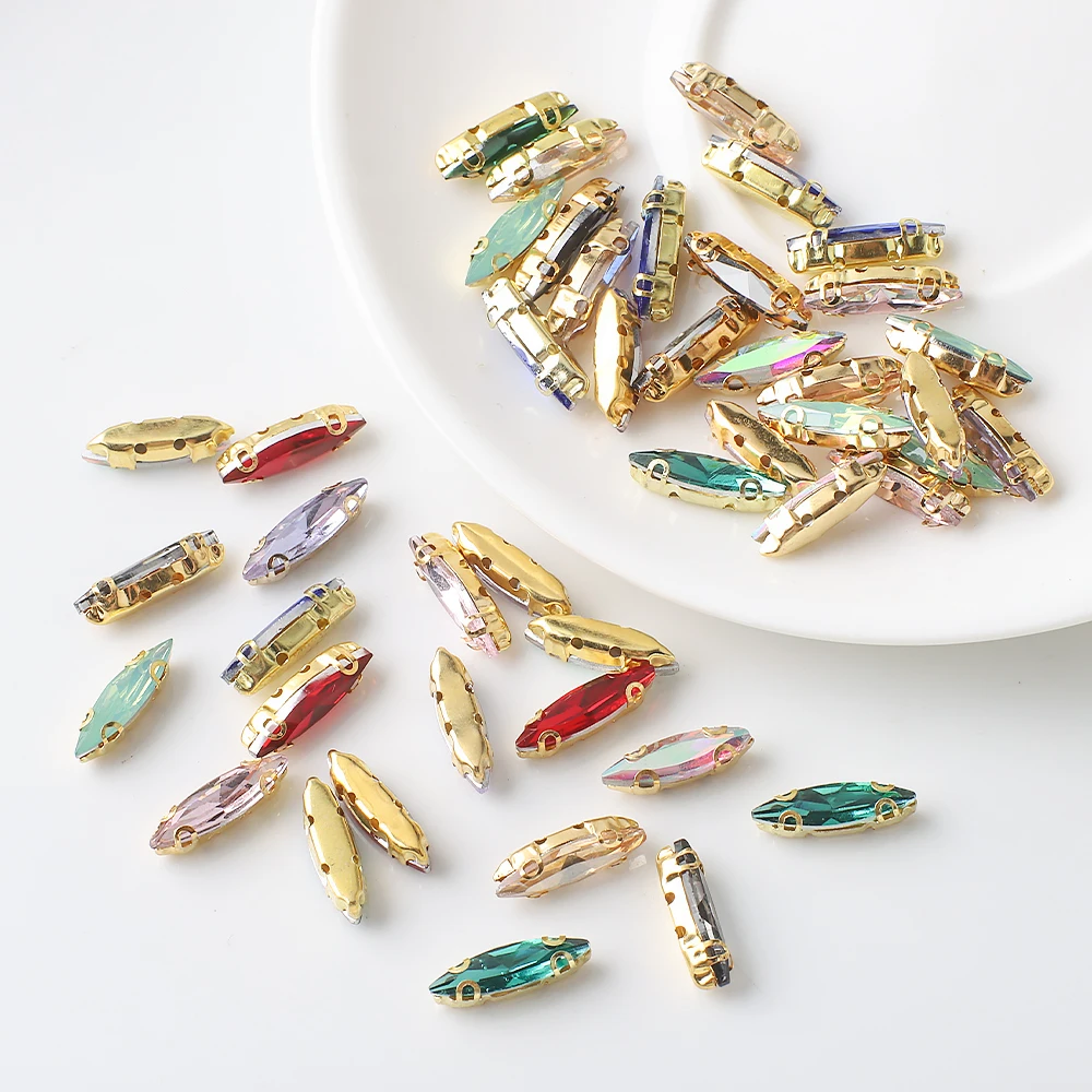 20pcs Mix Color Sew On Rhinestones Gold Flatback Claw Crystal Stones Sewing Accessories Garment Decoration Gems Beads