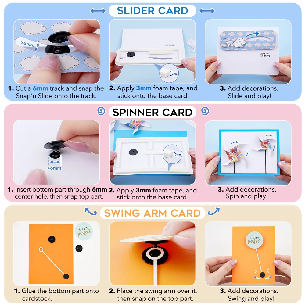 50 Pairs Snap'n Slides for Making Slider Card Spinner Swing Arm Cards,Round Interlocking Disks Easy Interactive Elements Snap
