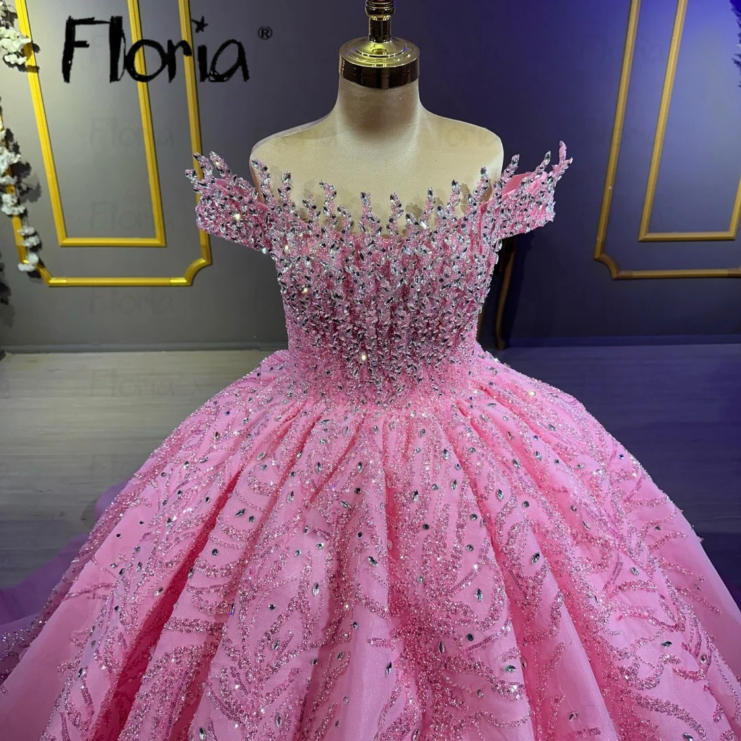 Floria Pink Ball Gown Quinceanera Dresses Vestidos De 15 Anos Glittering Cinderella Princess Party Prom Dresses Customized