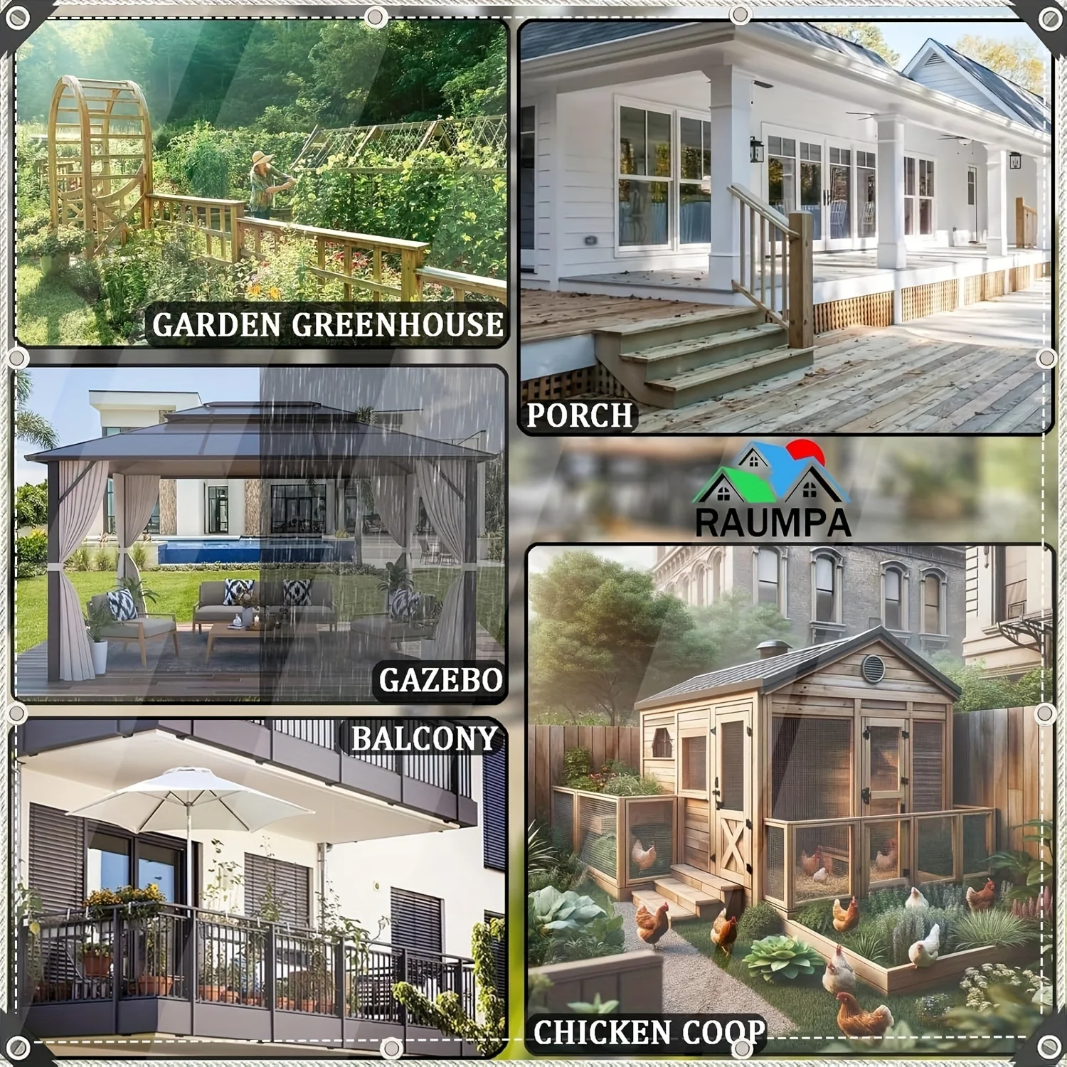 ستارة بانورامية شفافة مقاومة للماء مع حواف مغناطيسية - غطاء خاص مقاوم للمطر لمدخل/مخرج الفناء والشرفة