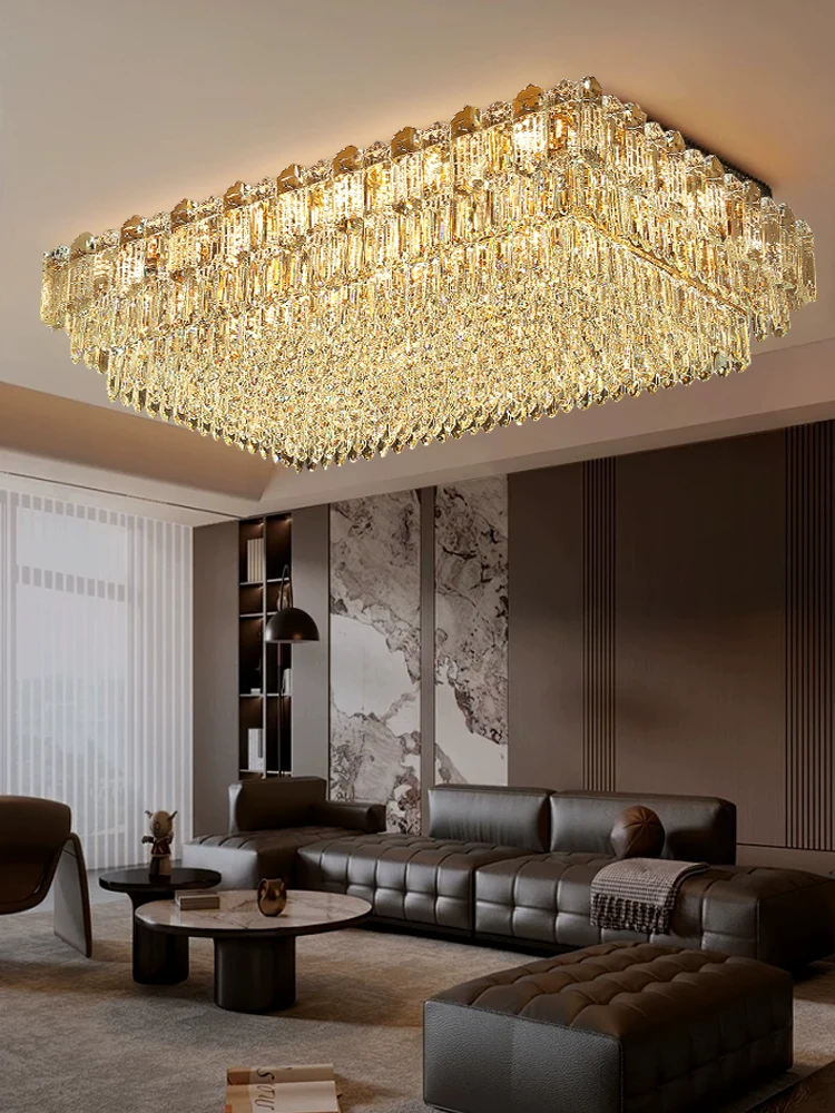 Home Decoration Ceiling With This Rectangular Light Fixture Led, Luxury Dimmable Crystal Ceiling-mounted Chandelier Living Room