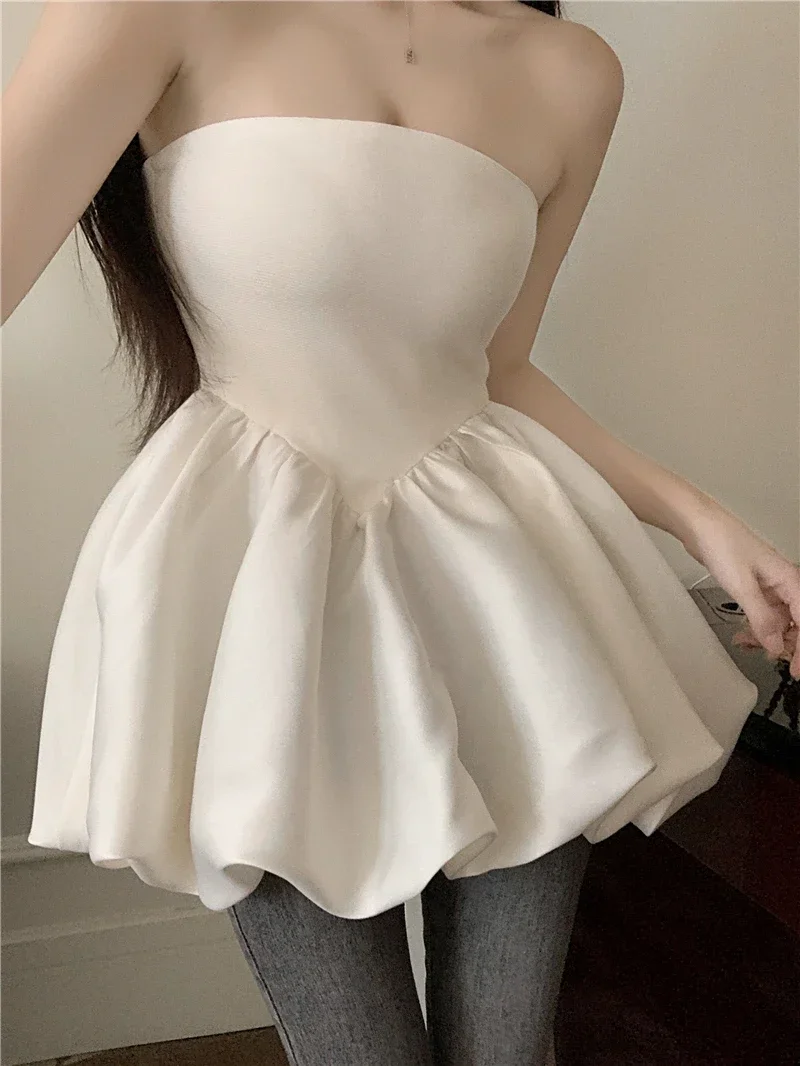 Nomikuma Sexy Girl Off The Shoulder Strapless Tank Top Elegant Slim Waist Sleeveless Ruffle Sweet Chic Korean Summer Women Vest