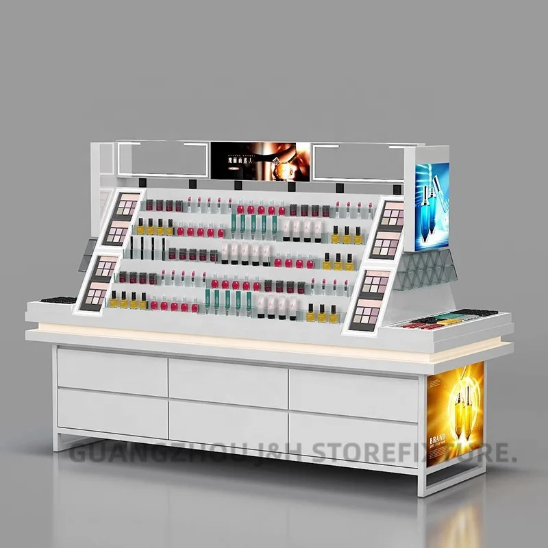 customized.Luxury cosmetic display stand perfume makeup cosmetics display racks white and black cosmetics store shelves