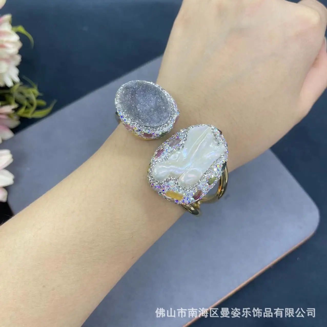 DIY accessories Natural agate gold tooth gemstone with baroque pearl fashion bracelet cross-border popular European and American