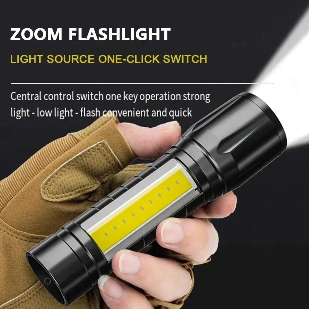 Portable COB+LED Pocket Flashlight Rechargeable Tactical Torch MINI 3 Lighting Mode with Side Lamp for Outdoor Camping Emergency