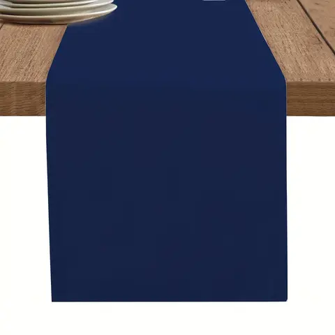 1 Piece Navy Blue Solid Color Table Runner, Rectangular Shape, Suitable for Farmhouse, Indoor, Kitchen, Anniversary, Table Decoration, Household Items