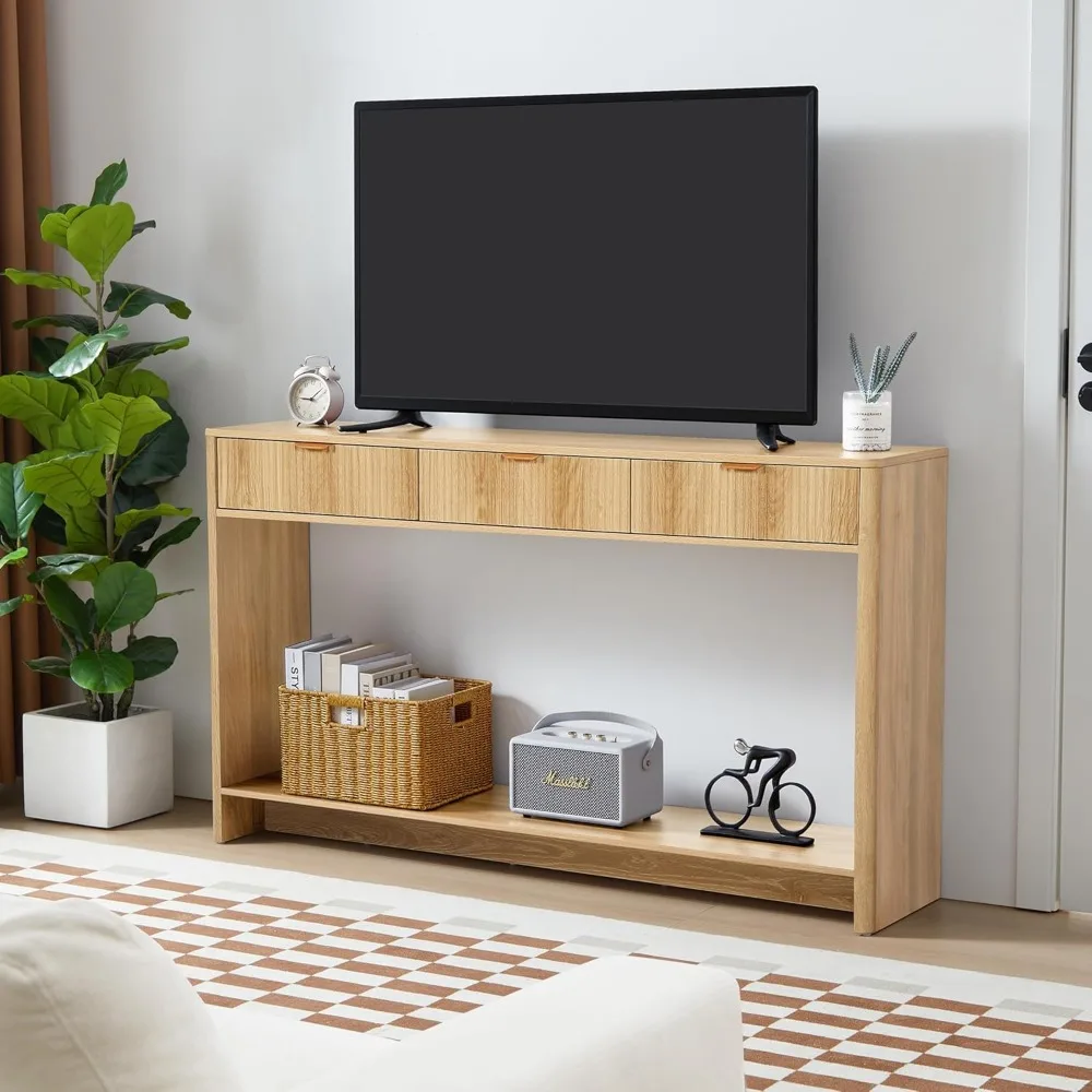 طاولة وحدة تحكم للمدخل مع 3 أدراج، طاولة أريكة ضيقة طويلة لغرفة المعيشة خلف الأريكة، أثاث المدخل