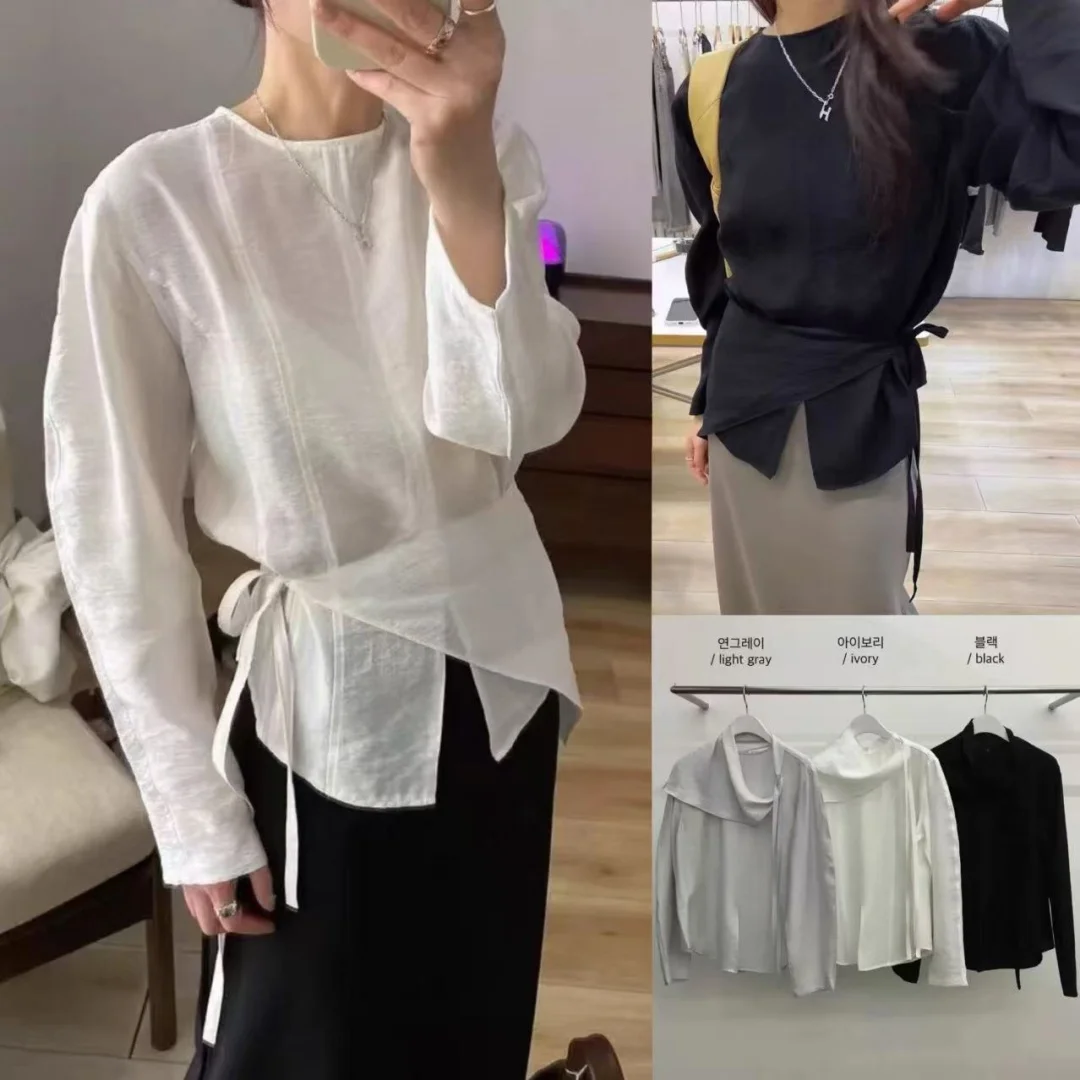 

Свободный длинный све, круглый пуловер Ne, с завязкой на талии, цвет и шарф, весна 2024, новый дизайн, женский irt