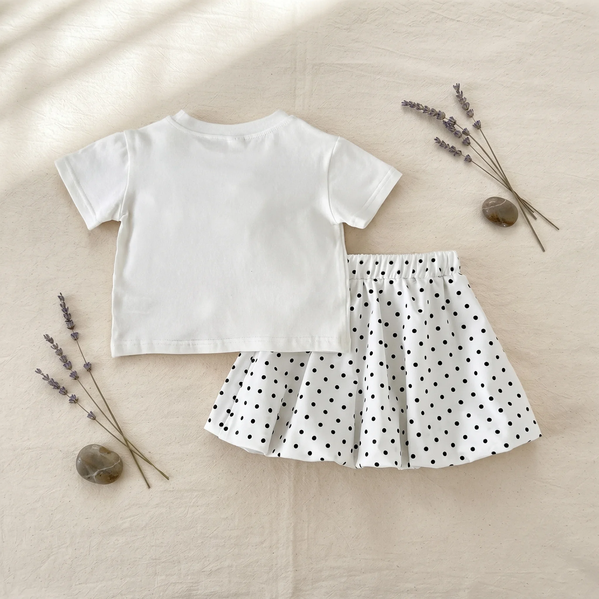 Summer Baby Girls 2PCS Set Polka Dot Print Bow Top + Pleated Skirt Cotton Sweet Retro Kids Outfit Suitable for 0-3Y