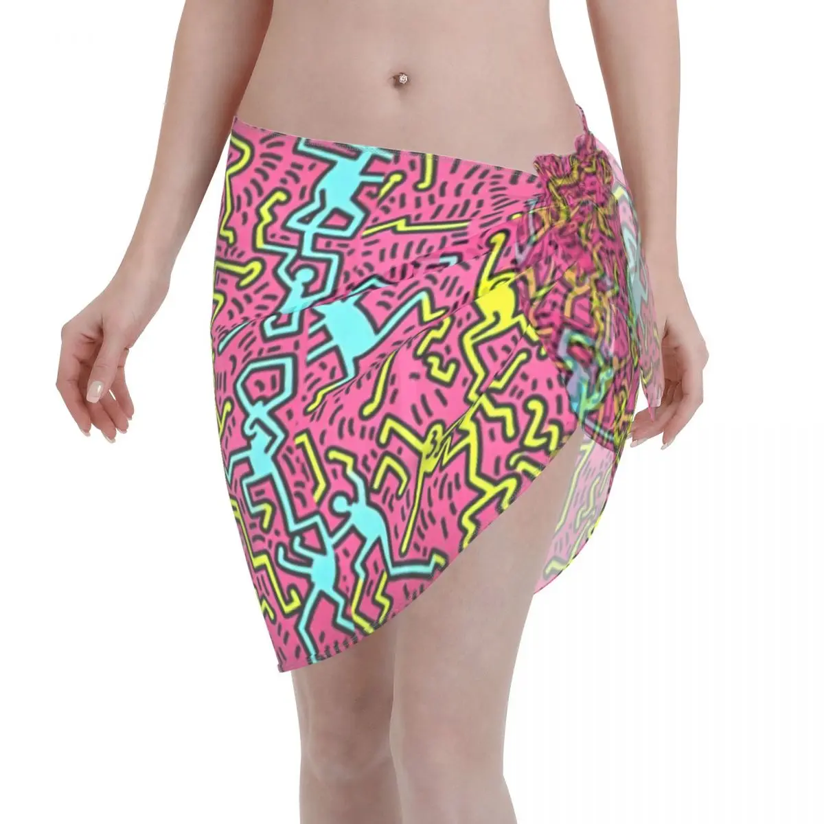 

Custom Colorful Women Short Sarongs Beach Wrap 3D Printed haring For Swimwear Beach Bikini Wrap Dress Swimsuit Coverups