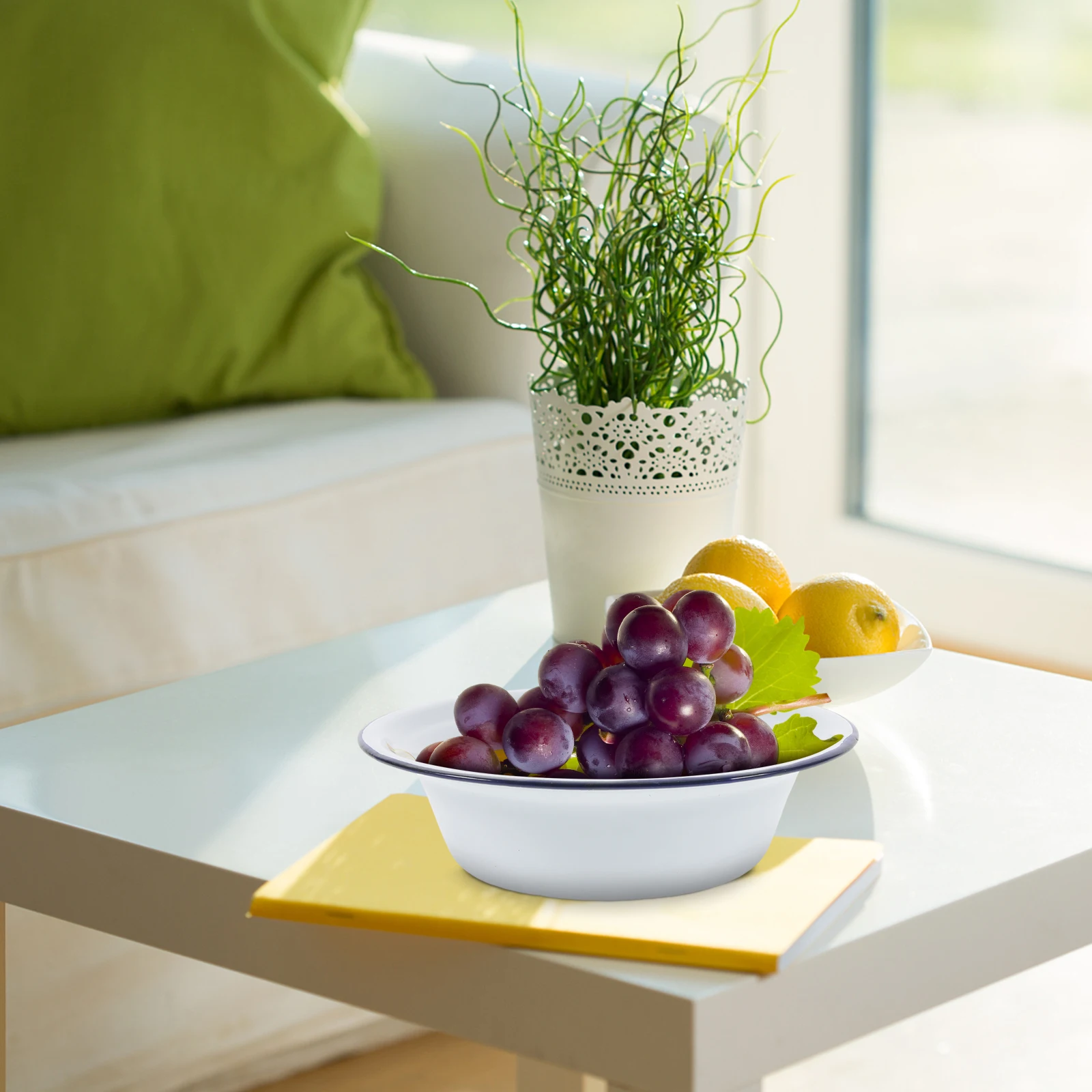 

2Pcs Retro Thickened Enamel Soup Basin Vintage Kitchenware Large Capacity Multipurpose Mixing Dough Washing Fruits Vegetables