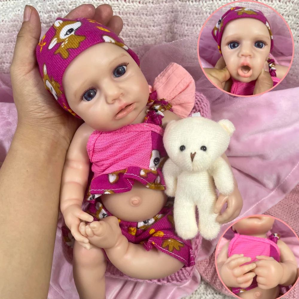 

Mini 12-13 Inch LouLou Awake Full Silicon Reborn Baby Doll Open Blue Eyes Soft Silicone Body Girl Washable Toy