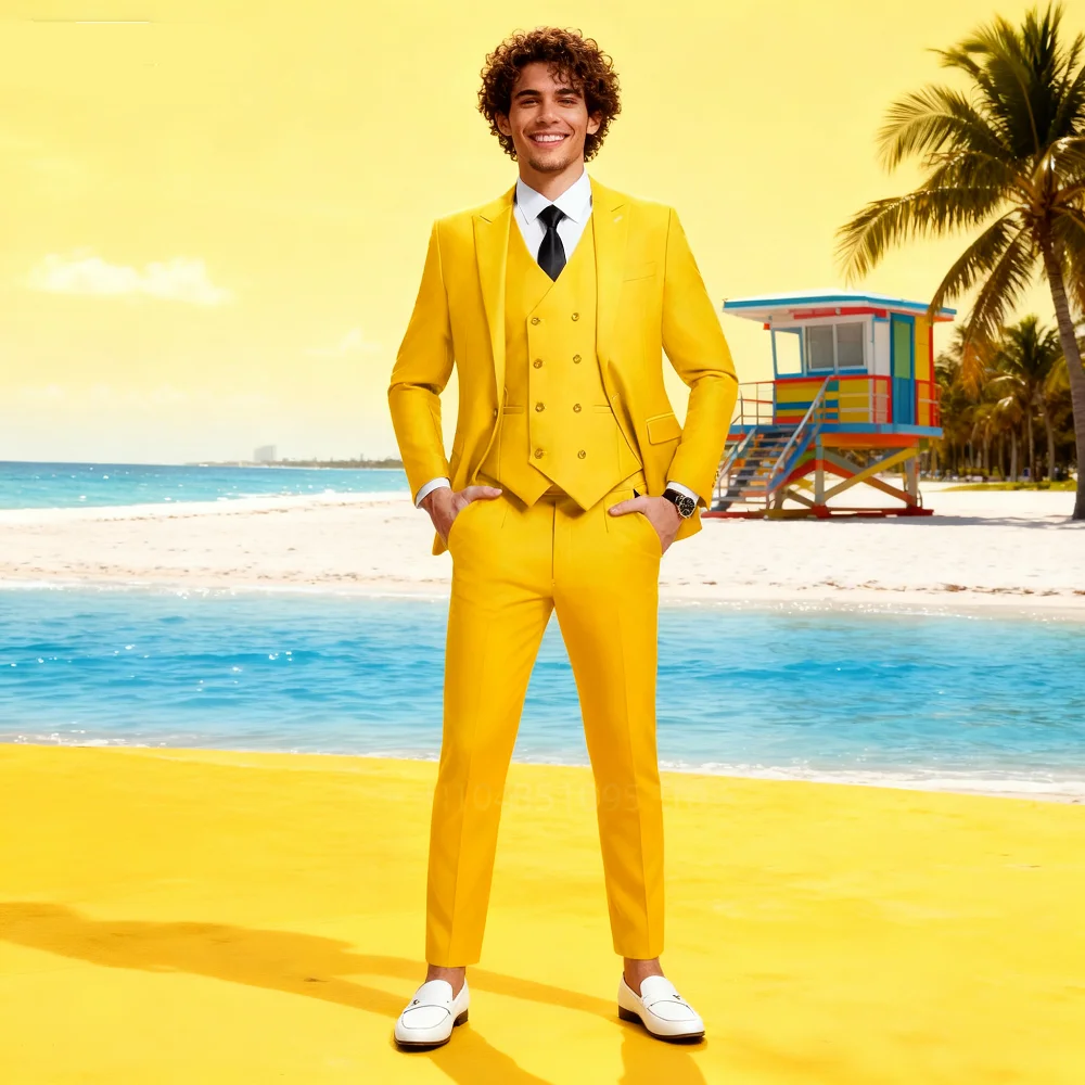 

Men's Slim Fit Purple Tuxedo 3-Piece Set Wedding Groom Best Man Trendy Fashion Blazer Vest Pants Marriage Costume