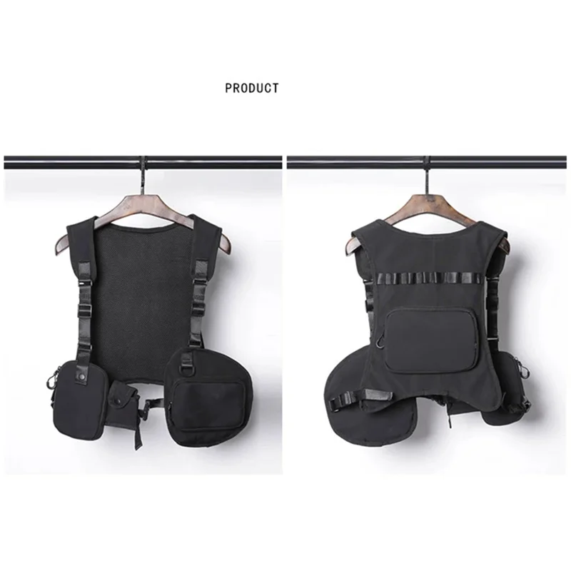 AA87 Outdoor Adjustable Buckle Vest Bag Multifunction Sleeveless Hip Hop Punk Men Women Waistcoat