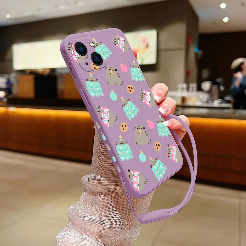 Cute Cartoon Cat P-Pusheens Phone Case For iPhone 15 14 13 12 11 Pro Max Mini X XR XSMAX SE 8 7 Plus Soft Liquid Silicone Cover