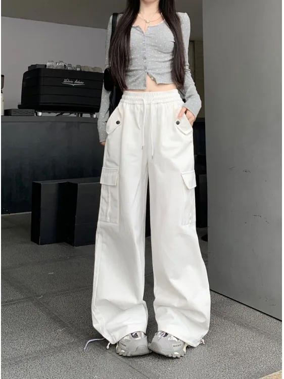 

Ретро-американские женские брюки карго в стиле High Street, весна 2026, новая модель, с высокой талией, прямые, свободные, повседневные, широкие, длинные брюки