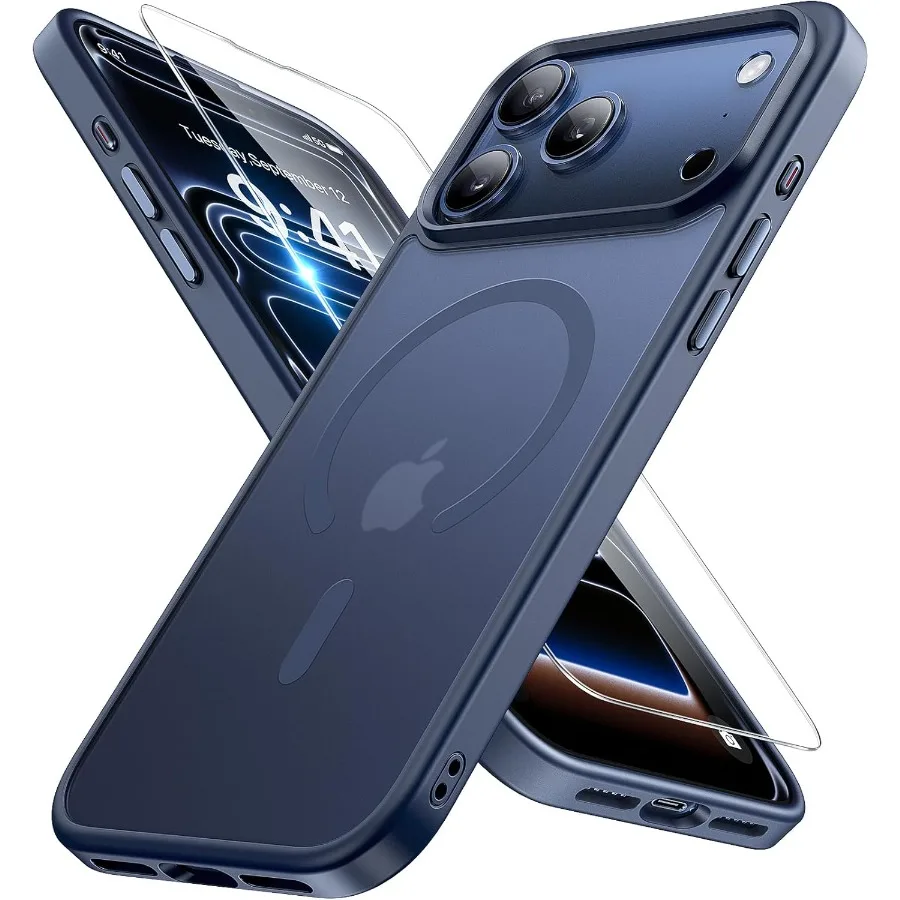 

Магнитный чехол для телефона iPhone 17 Pro Max со встроенной защитной пленкой для экрана Тонкий и тонкий дизайн, совместимый с MagSafe