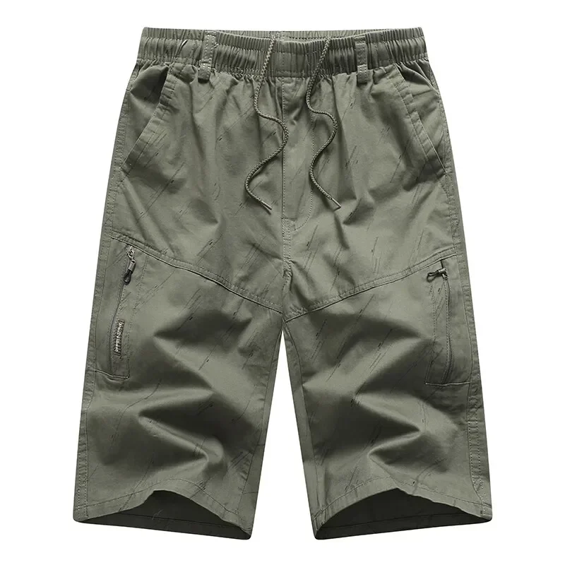 

Mens Cargo Shorts Elastic Waist Hiking Pants Zipper Pocket Summer Cotton Shorts Climbing Jogger Sports Wear