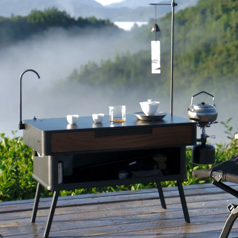 

Multifunctional tea table foldable camping table mobile kitchen outdoor balcony yard tatami tea table