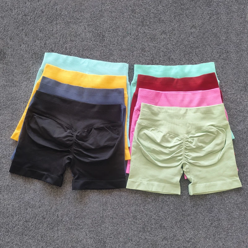 Impact กางเกงขาสั้นสีขาวโลโก้ผู้หญิงกางเกงขาสั้นโยคะไม่มีรอยต่อ Scrunch Bum GYM กางเกงขาสั้นออกกําลังกาย BIKER สั้นยืดฟิตเนสเสื้อผ้า