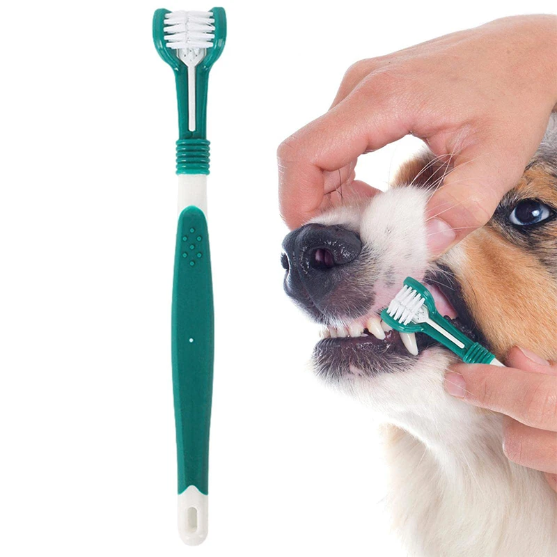 Dog Toothbrush 3 Sides Brush Dental Care 360 Degree Dog Mouth Care Toothbrush Dog Toothbrush Cat Mouth Care Triple Head Dog Toot