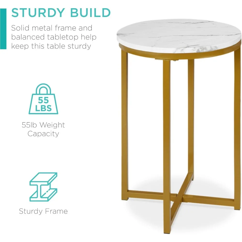 16in Faux Marble Accent Table, Modern End Table, Small Coffee Table Home Decor for Living Room, Dining Room, Tea, Coffee