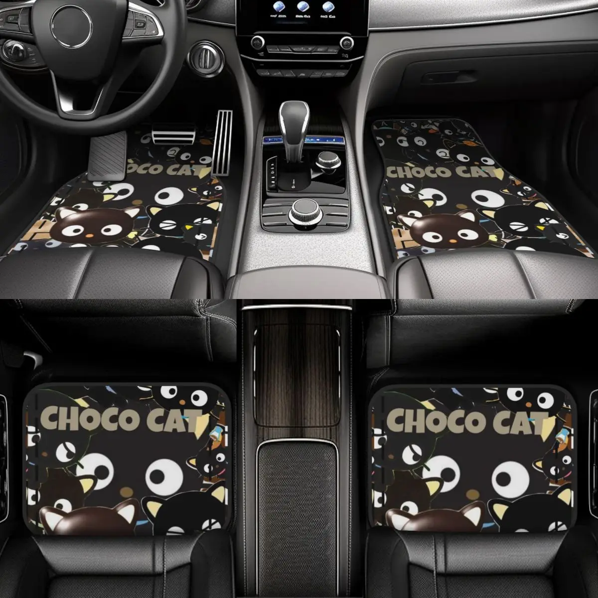 Chococats Kawaii الحصير القط الأسود للسيارات في جميع الأحوال الجوية مقاوم للماء الحصير بطانة مجموعة كاملة اكسسوارات السيارات #3