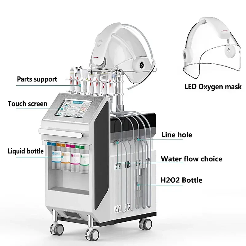 10 in 1 Hydra Oxygen Facial Skin Care System Water Peeling Bubble Deep Cleansing Ultrasonic Microcurrent Face Lifting Spa Device