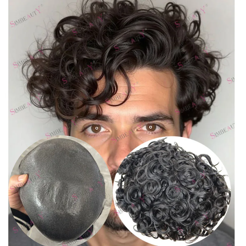 

Undetectable Micro Thin Skin 90Density 28mm Curly Human Hair Black Man's Wigs Natural Hairline 0.03mm Full Skin Base Men Toupee