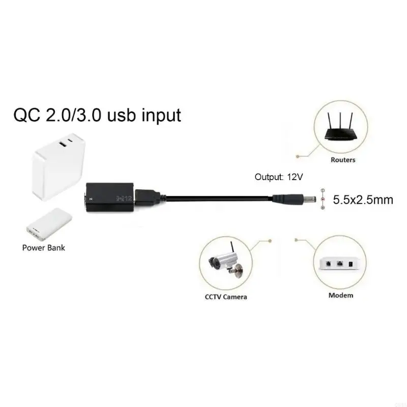 Q5WA Dây nguồn Dây điện USB-A PD12V 9V đến DC5.5X2,5mm cáp kích hoạt kích hoạt cho bộ định tuyến