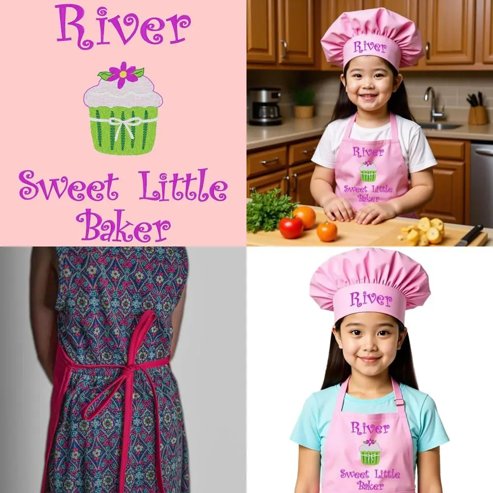 

Детский фартук и поварская шапка с индивидуальной вышивкой премиум-класса для игр на кухне