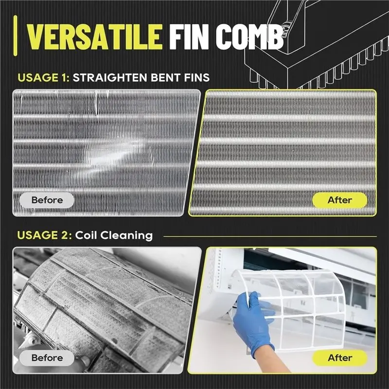 M11K-Air Coil Cleaning Brush& 2 In 1 AC Straightener Coil Cleaner, 3PCS AC Fin Comb And Bush Cleaner Kit