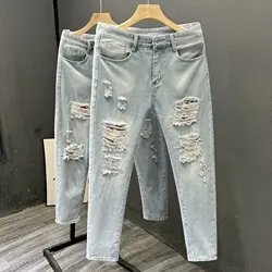 New Luxury Brand Men's Jeans Korean Fashion Casual Spring Autumn Ripped Denim Jeans Pencil Pants Streetwear Pants Classic Jeans